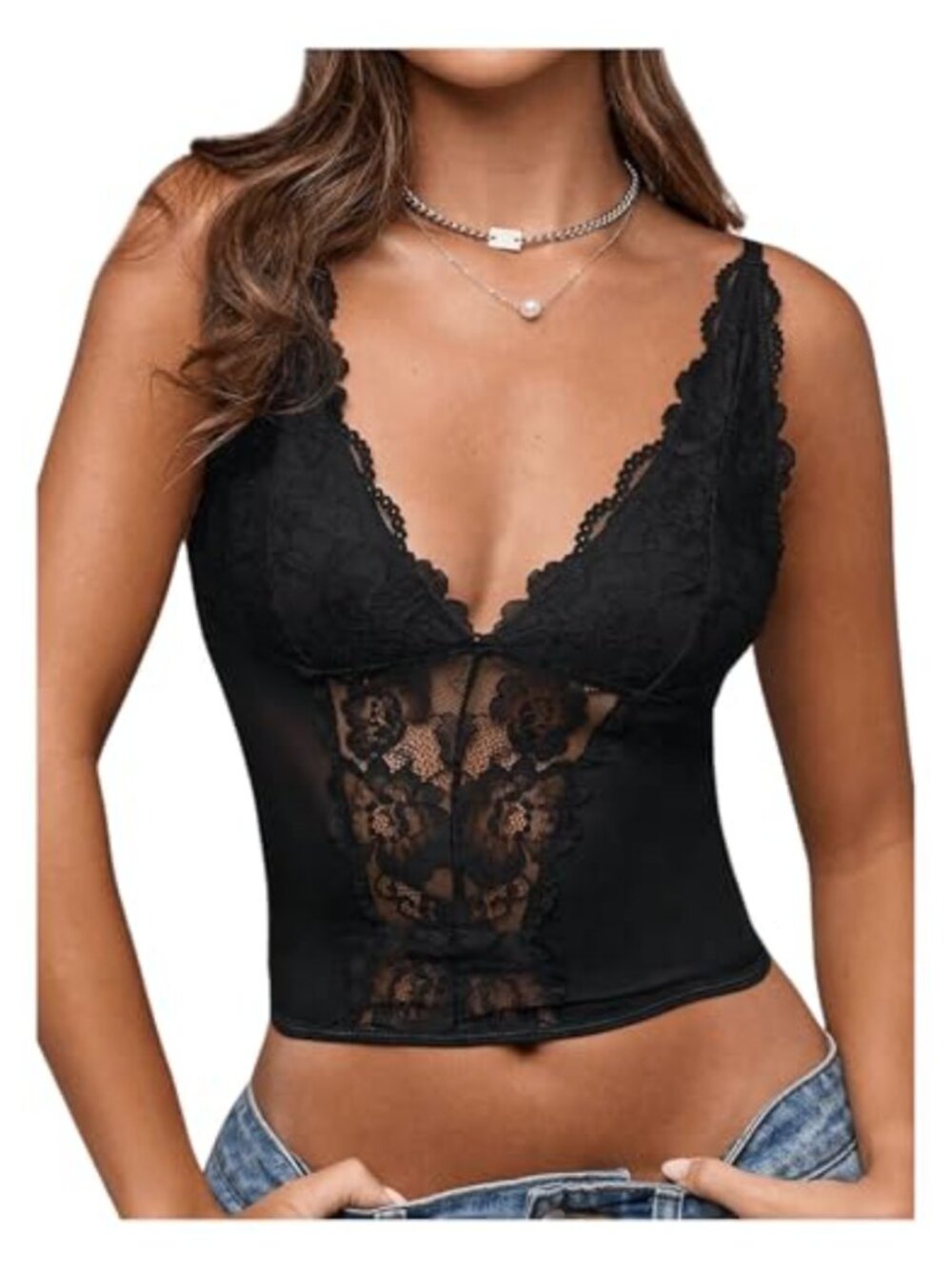 Lace Corset Crop Top Deep V Neck Y2k Going Out Cami Spaghetti Strap Sleeveless